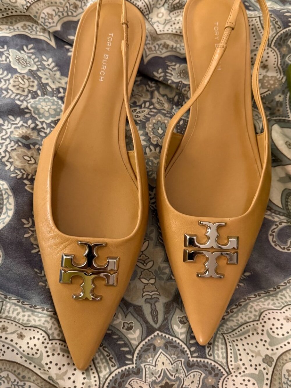 NIB Tory Burch ELEANOR SLINGBACK FLAT Size 7.5 Honeycomb Tan - Picture 7 of 12